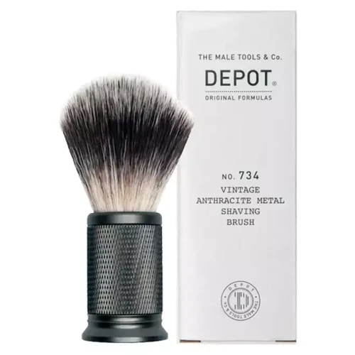 Depot 734 Pędzel do golenia z uchwytem z anodyzowanego aluminium i syntetycznym włosiem.webp