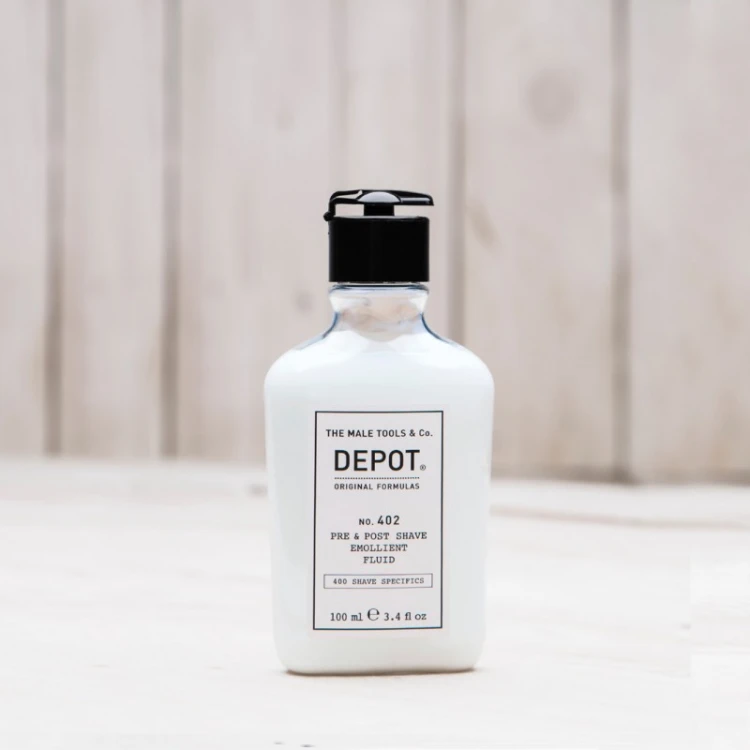 DEPOT NO.402. Fluid zmiękczający przed:po goleniu 